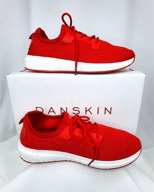 Danskin Vibe Red Knit Sneaker Lace Up Womens Memory Foam Comfort Slip On NIB